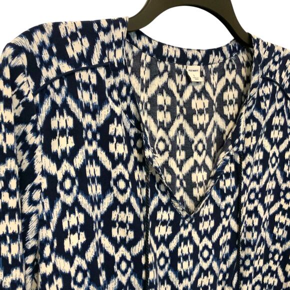 Old Navy Tunic Dress Blue Cream Tassel Womens Large - Picture 3 of 10